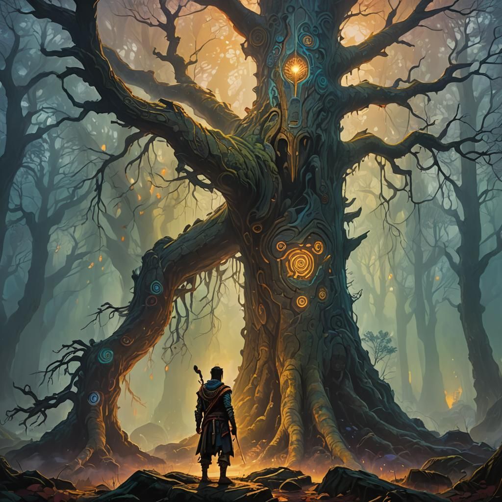 Young Warrior in Mystical Forest: Fantasy Concept Art