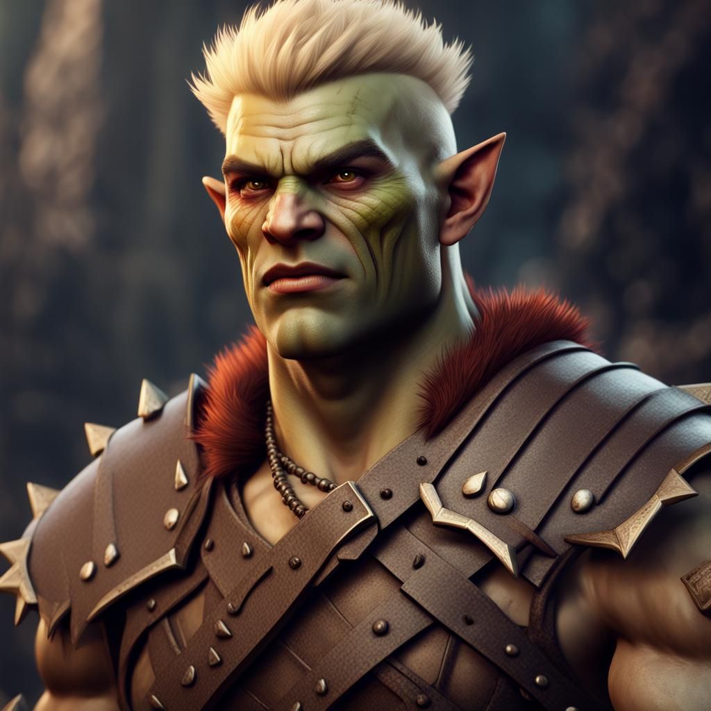 Half-Orc Barbarian Portrait in Detailed Fantasy Art