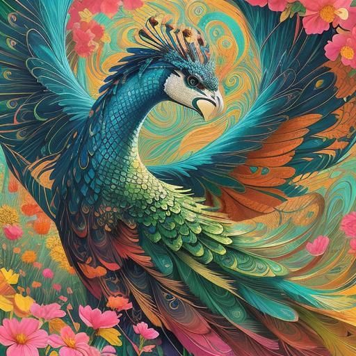 Dragon-Peacock Woman in Abstract Expressionism Style