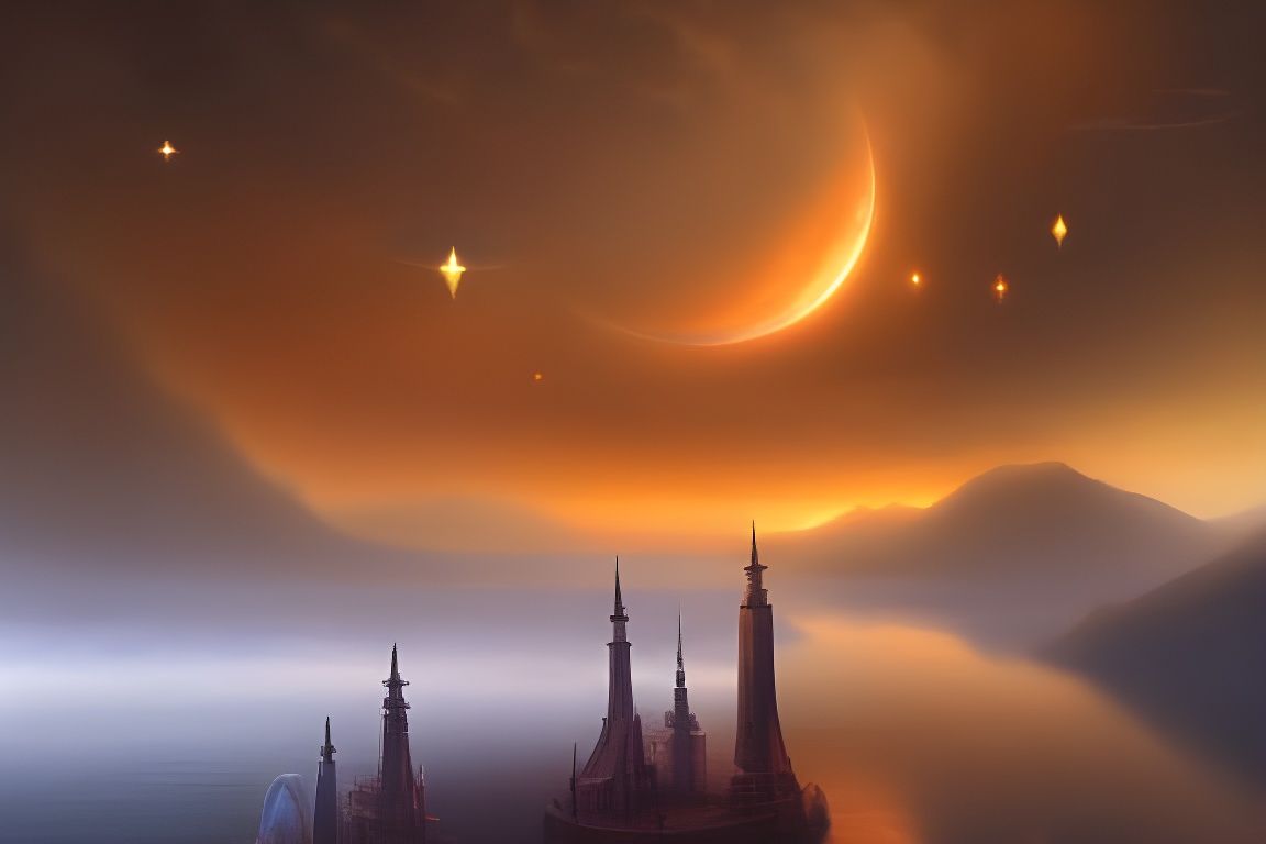Ethereal Underwater Elvish City at Sunset