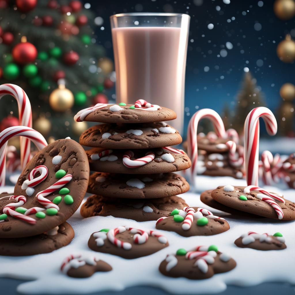 Christmas Cookies and Chocolate Milk: Detailed Digital Paint...