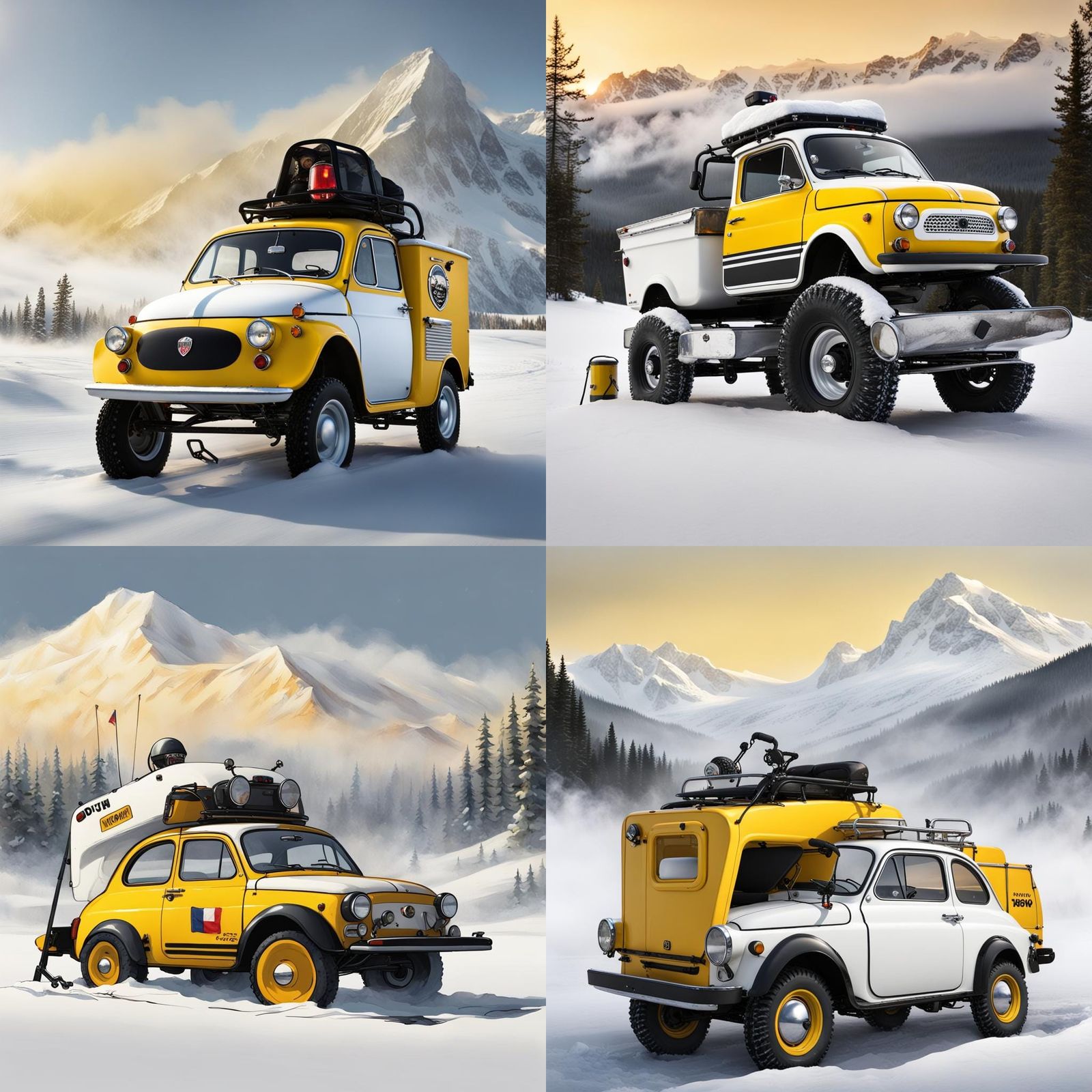 Vintage Snowmobile Pickup Truck with Moka Pot