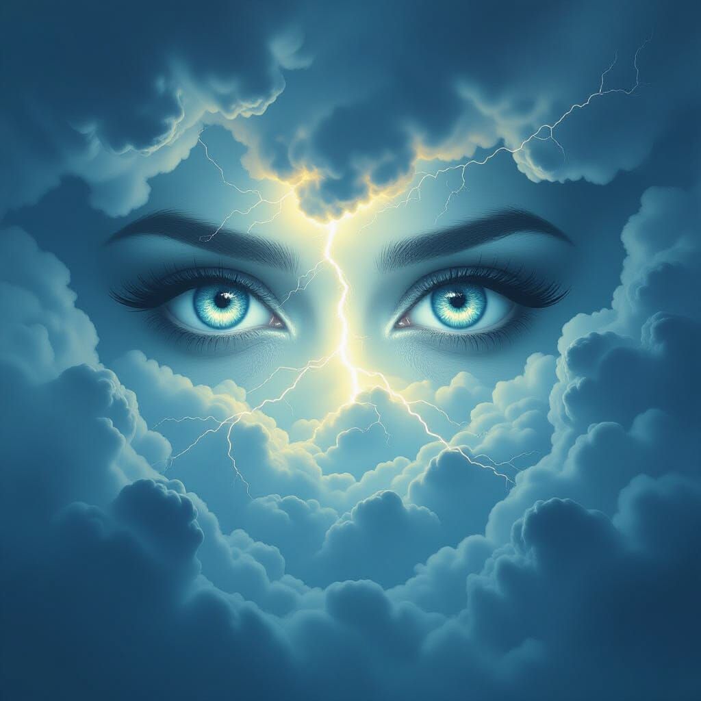 Surreal Eyes Floating Above a Dreamy Landscape