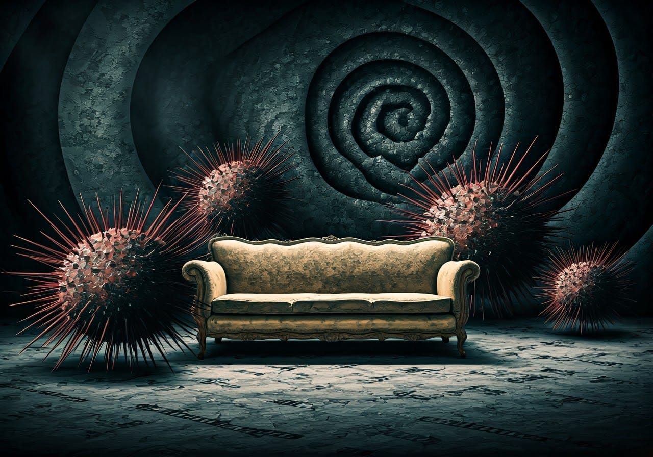 B-Movie Living Room with Urchins in Film Noir Style