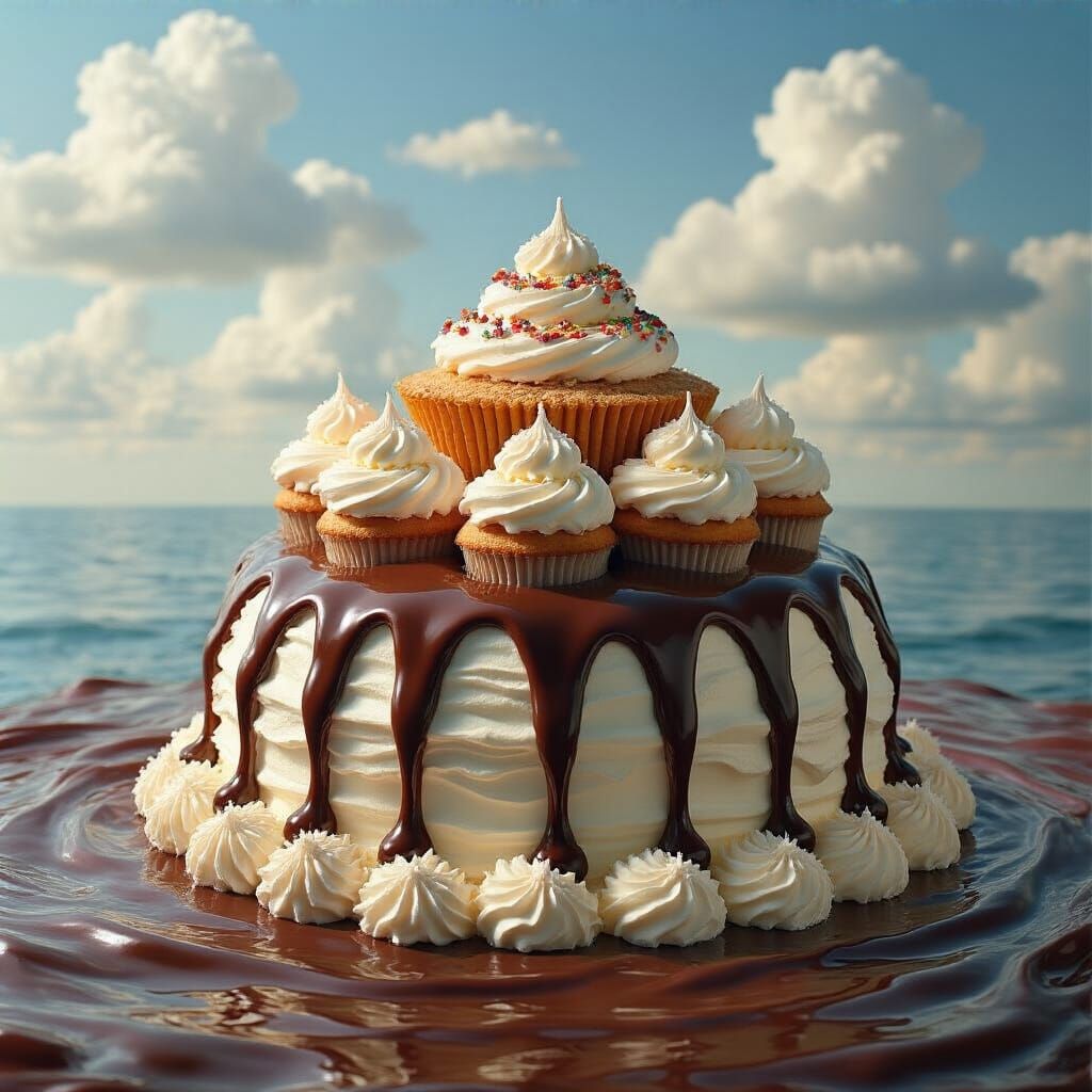 Baked Alaska Island in Chocolate Syrup Sea