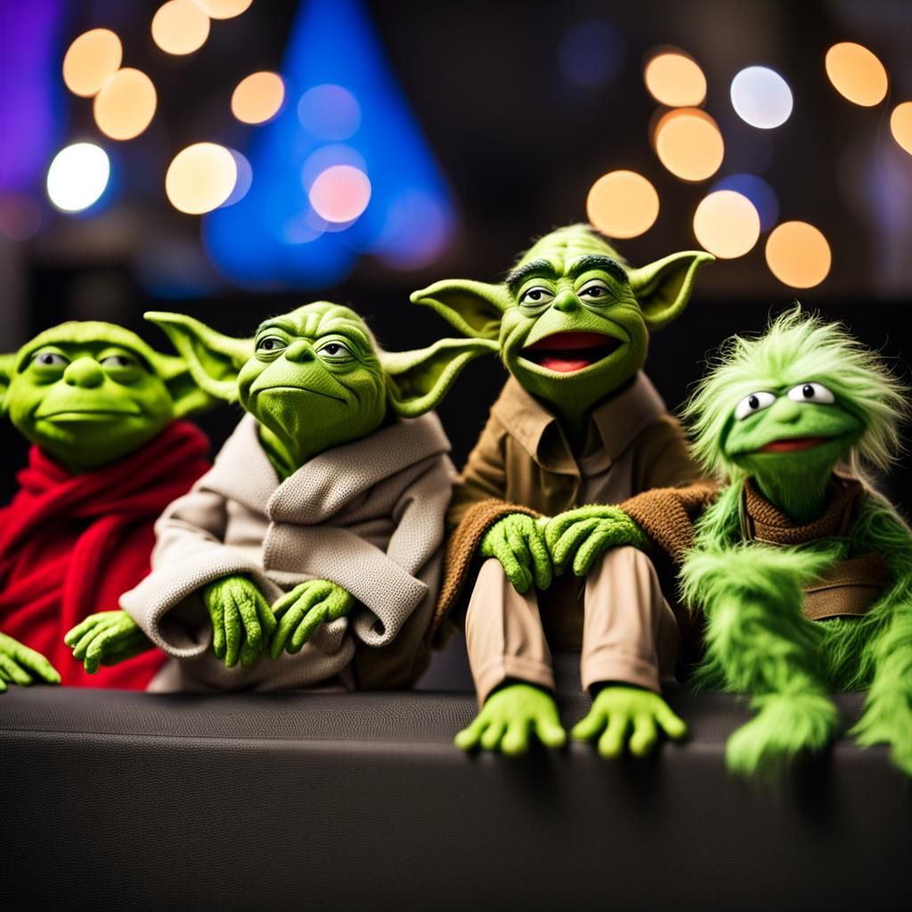 Yoda, Kermit, Grinch, and Oscar: Friends Hanging Out