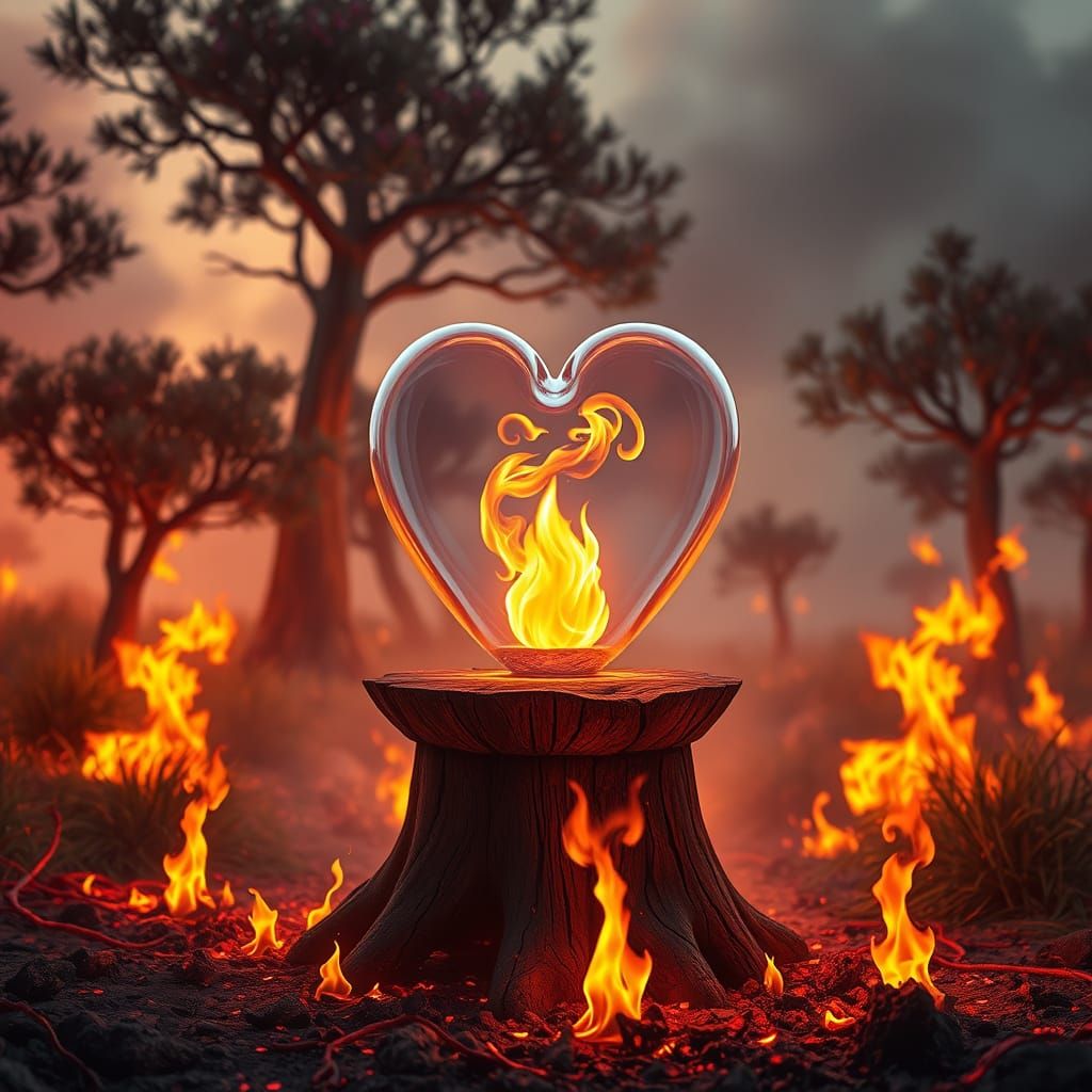 Heart of Fire: Enchanted Glass Vessel in a Burning Fantasy L...