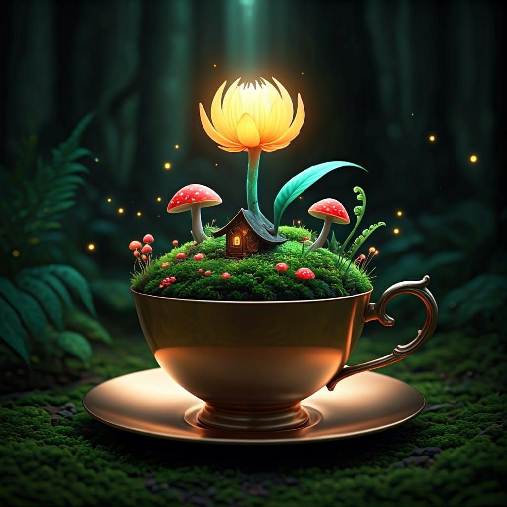 Fairy House in Bioluminescent Forest