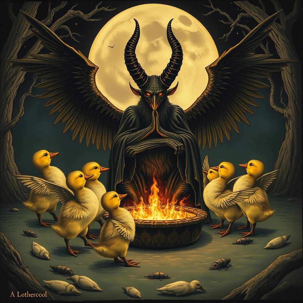 Ducklings' Sabbath: Baphomet Dance in Art Nouveau Style