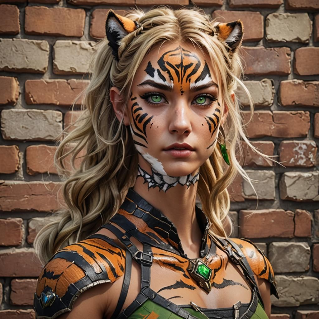 Tiger Cosplay Girl in Detailed Matte Painting
