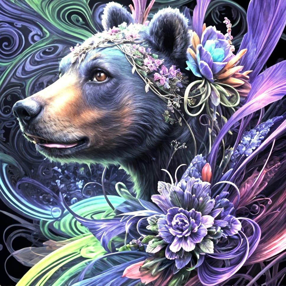 Steampunk Bear in Surreal Fairy Forest