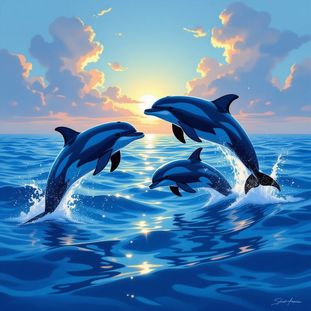 Dolphins Leaping in Deep Blue Waters