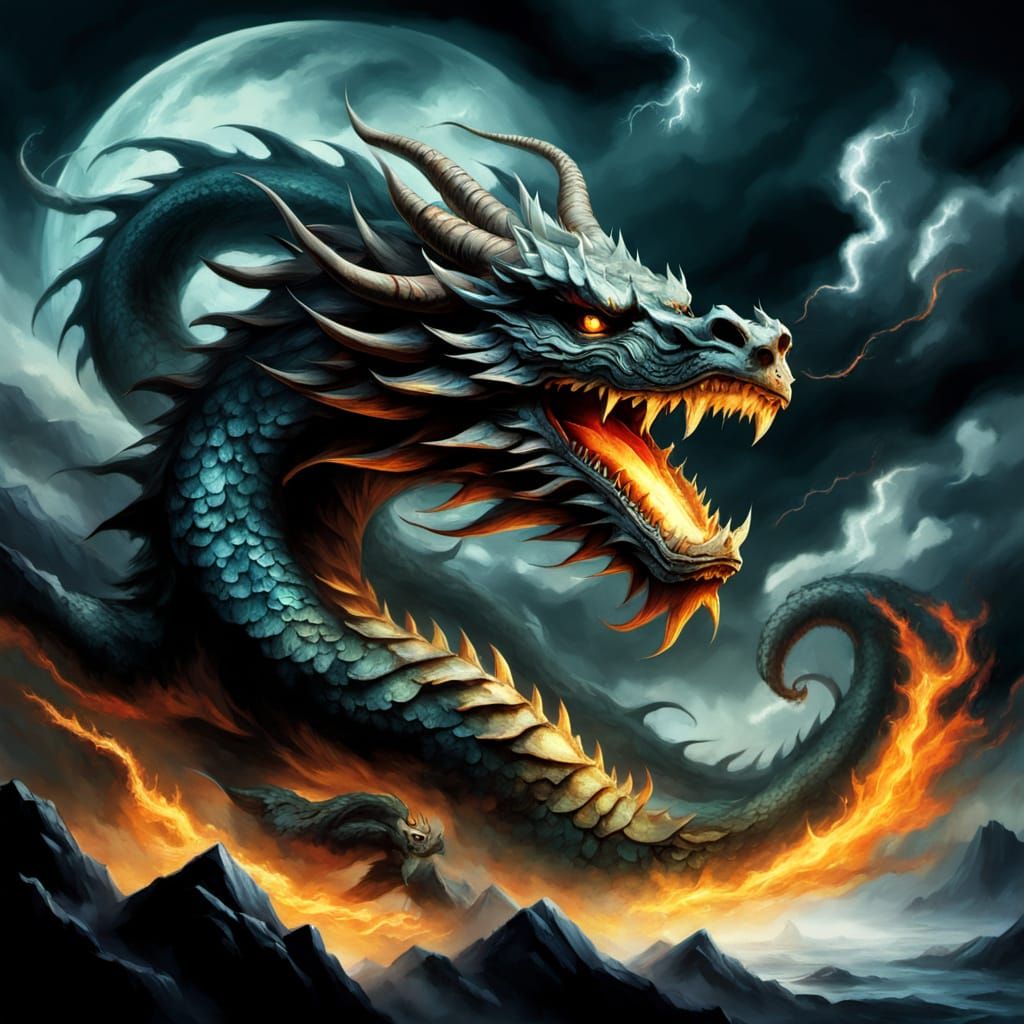 Epic Fantasy Dragon in Stormy Skies