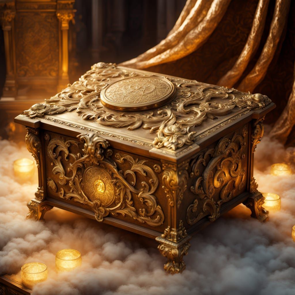 Gilded Coffer and Gold Bracer in Ethereal Mist