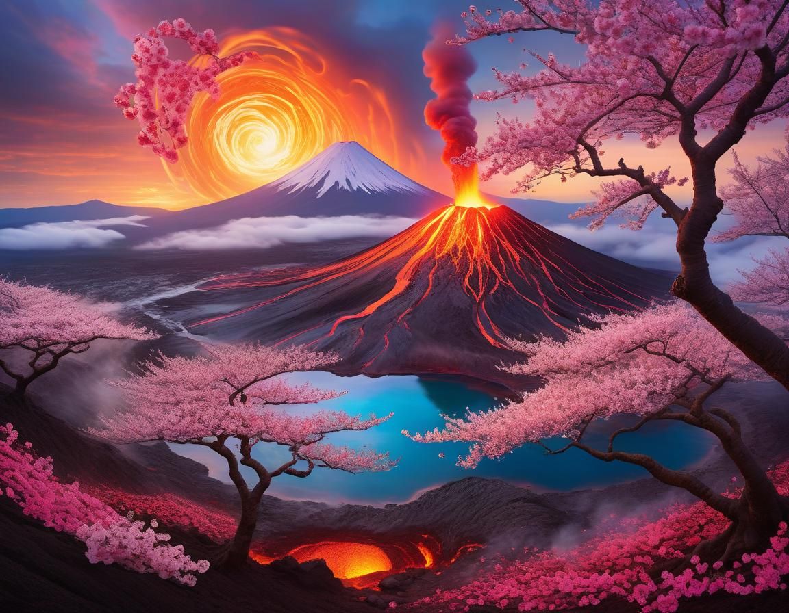 Iridescent Volcano Erupts with Swirling Colors