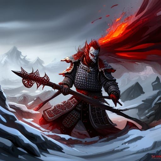 Samurai vs Serpent: Dark Fantasy Battle in Snow
