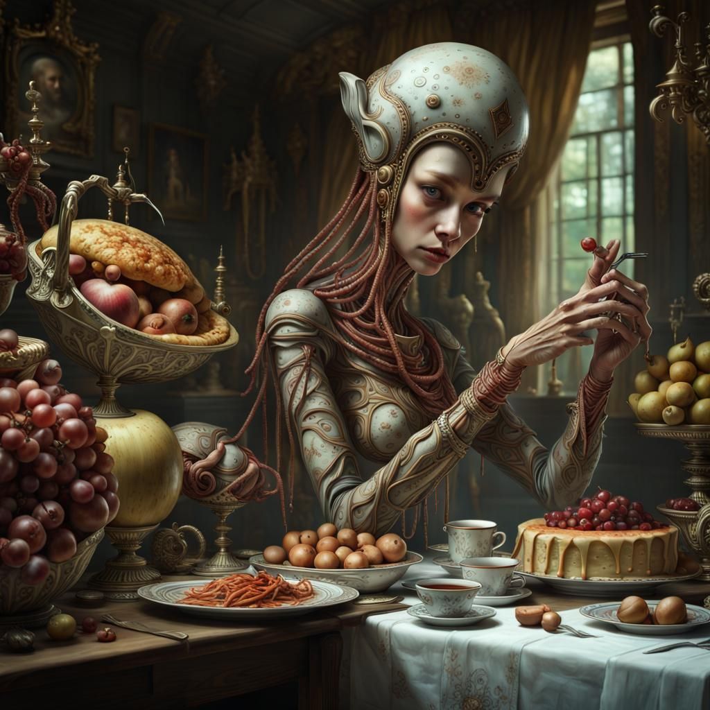 Bizarre Alien Feast in Dreamlike Magical Realism