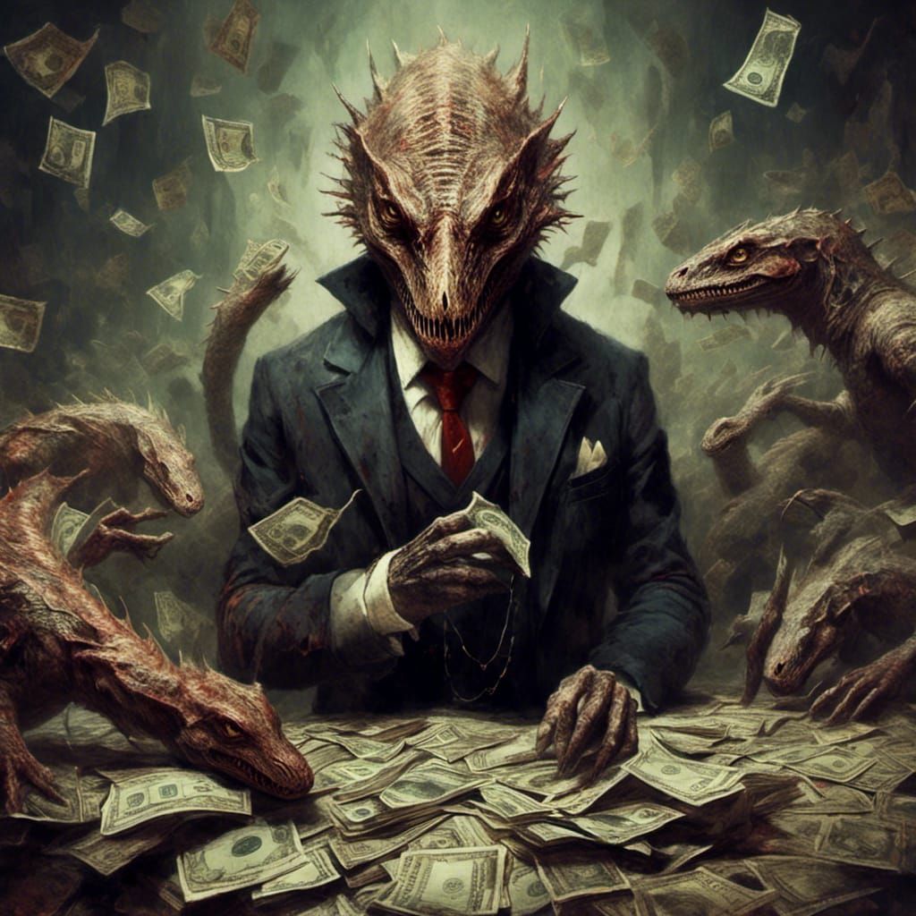 Evil Reptilian Banker: Macabre Fantasy Art