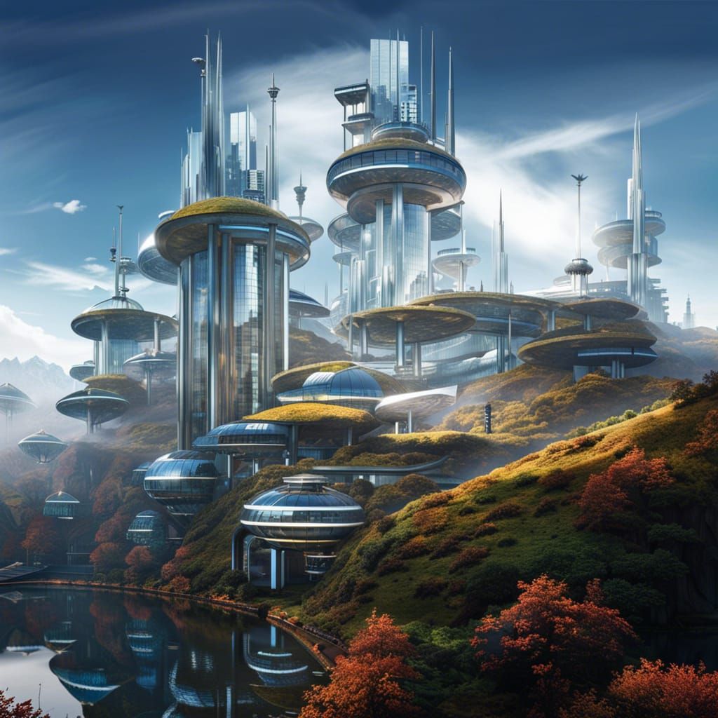 Futuristic Glass City in Steampunk Style