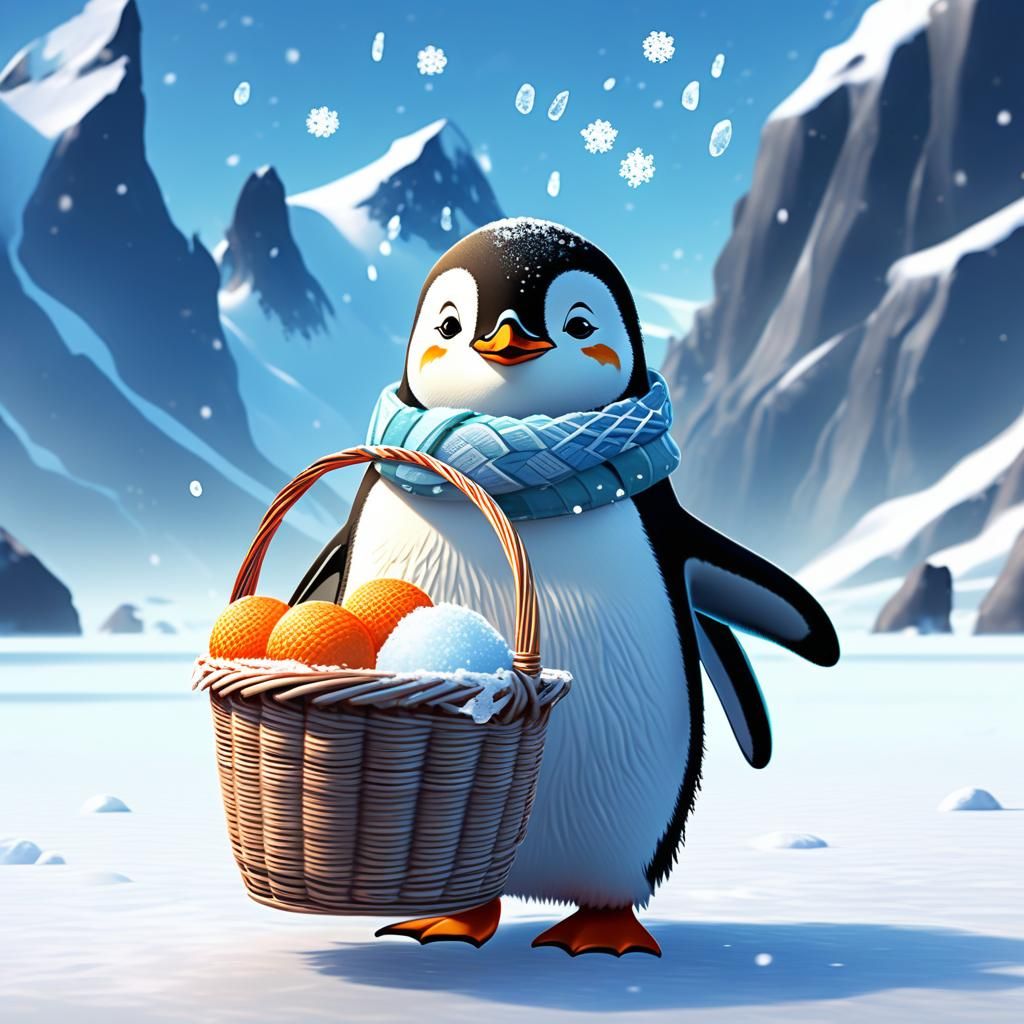 Happy Penguin Returning to Nest: Vibrant 3D Anime Art