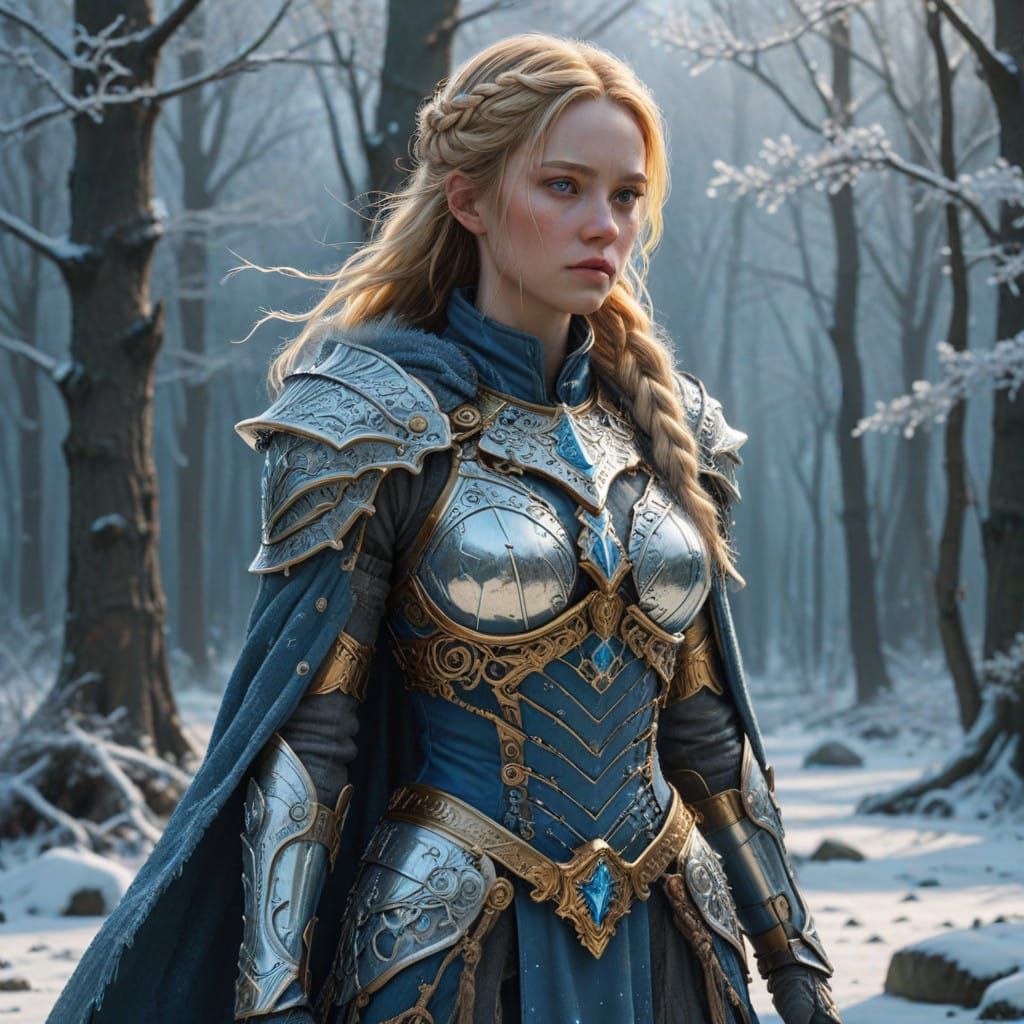Surreal Frost Maiden in Ornate Armor