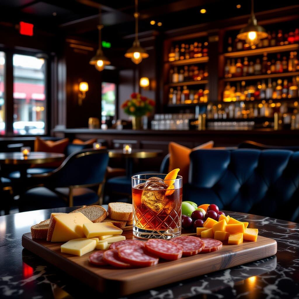 Smoked Old Fashioned Cocktail on City Bar Top