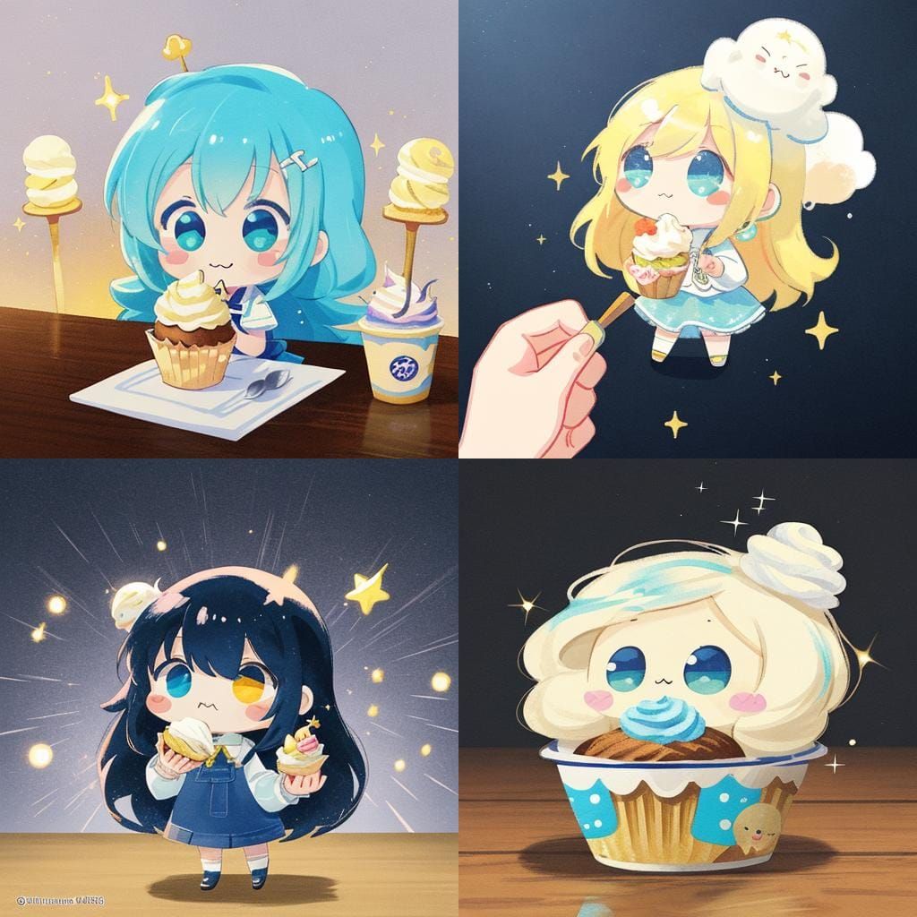 Anime Chibi Girl's Sweet Feast with Sparkling Effects