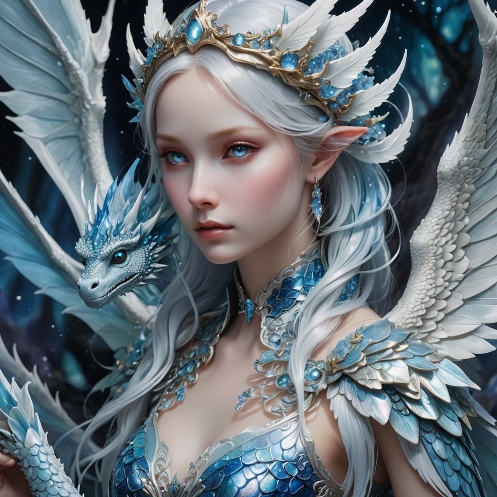 Fantasy Fairy Protected by Dragon, Vibrant Illustration