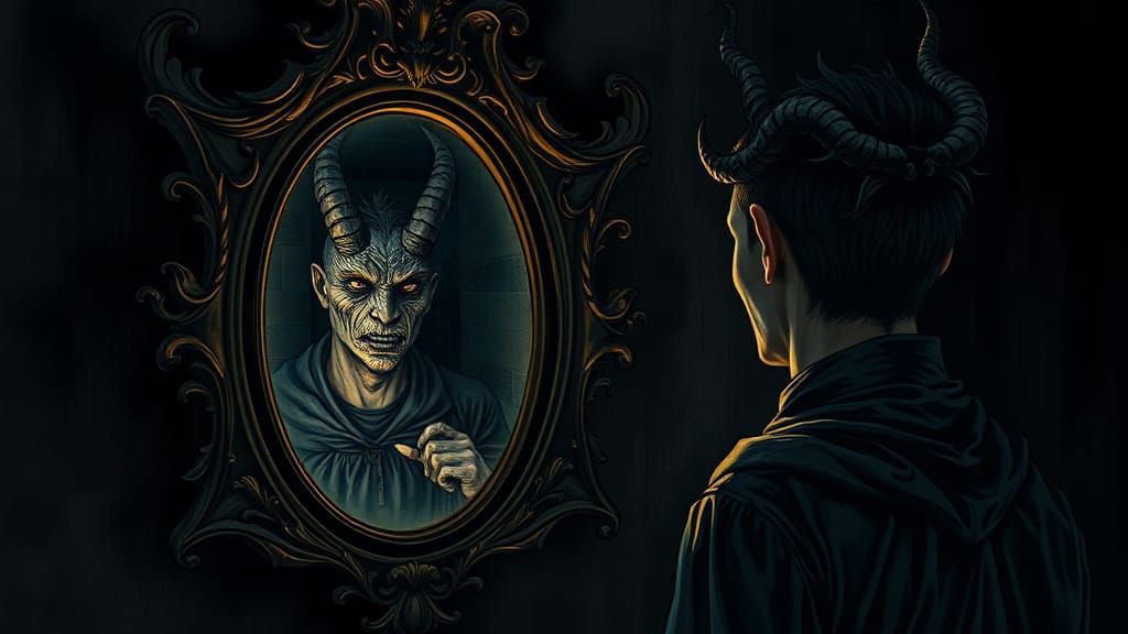 Mythical Reflection in Antique Mirror