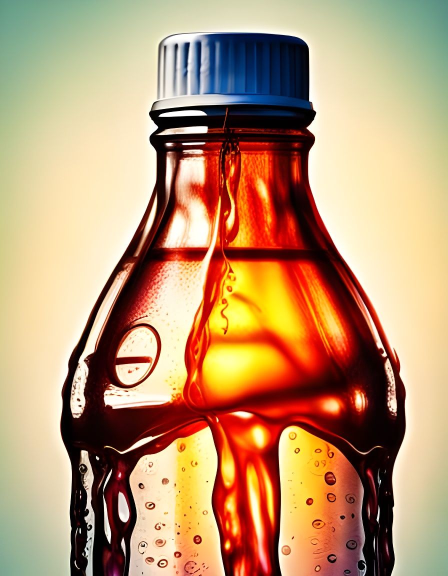 Melting Soda Bottle: Hyperrealistic Polaroid Photograph