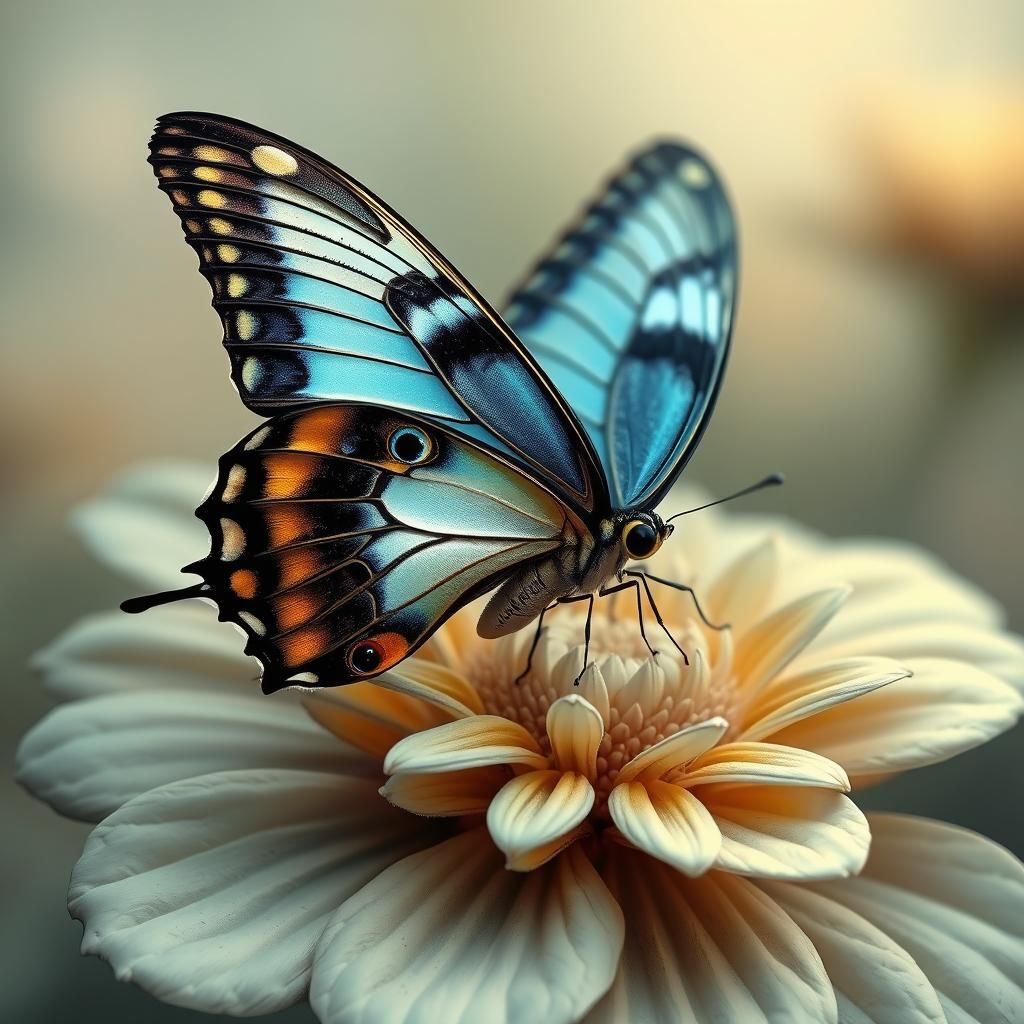 Swallowtail Butterfly on Fractal Flower, Iridescent Art
