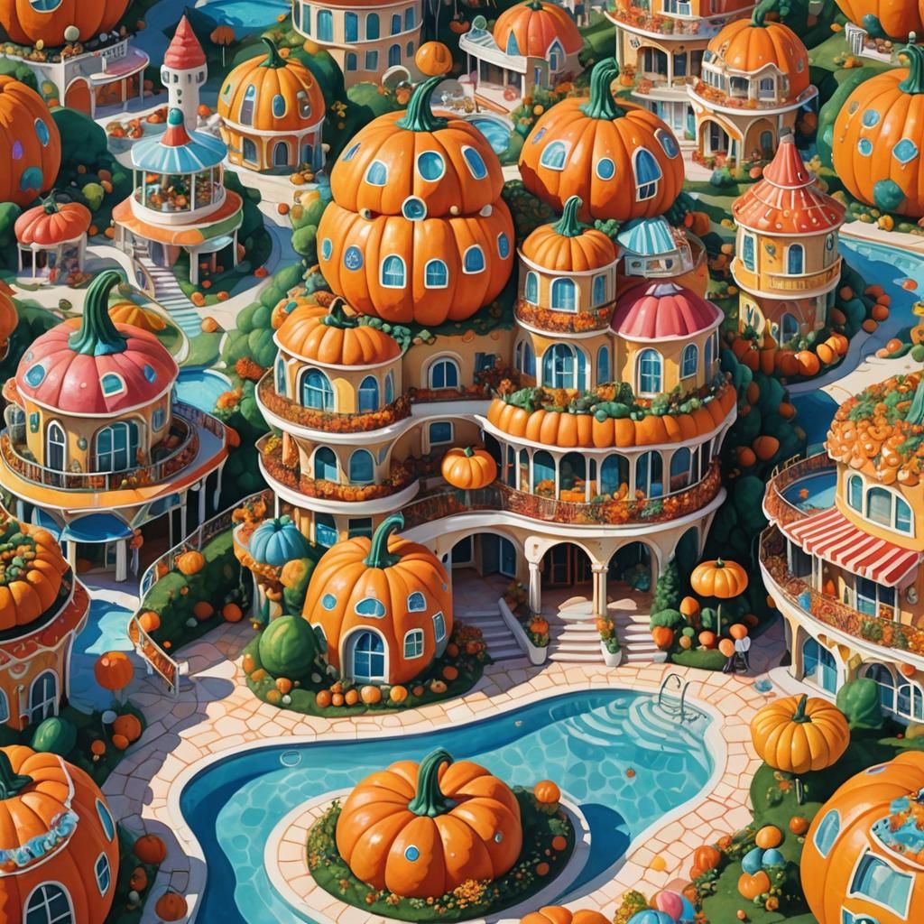 Gourd Hotel: fibreglass pumpkin-shaped hotel, with balcony a...