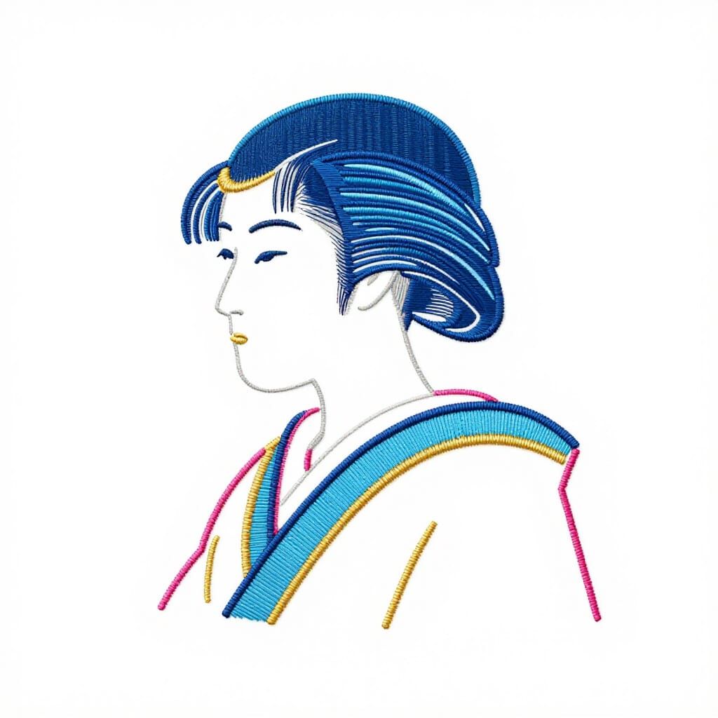 Minimalist Samurai Embroidery Design in Vibrant Threads