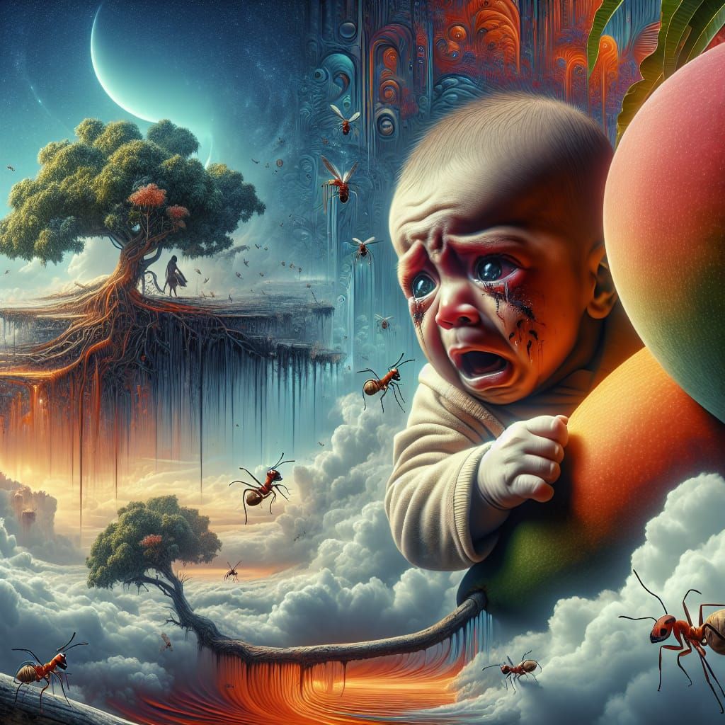 Distressed Baby in Surreal Dreamscape, Splash Art