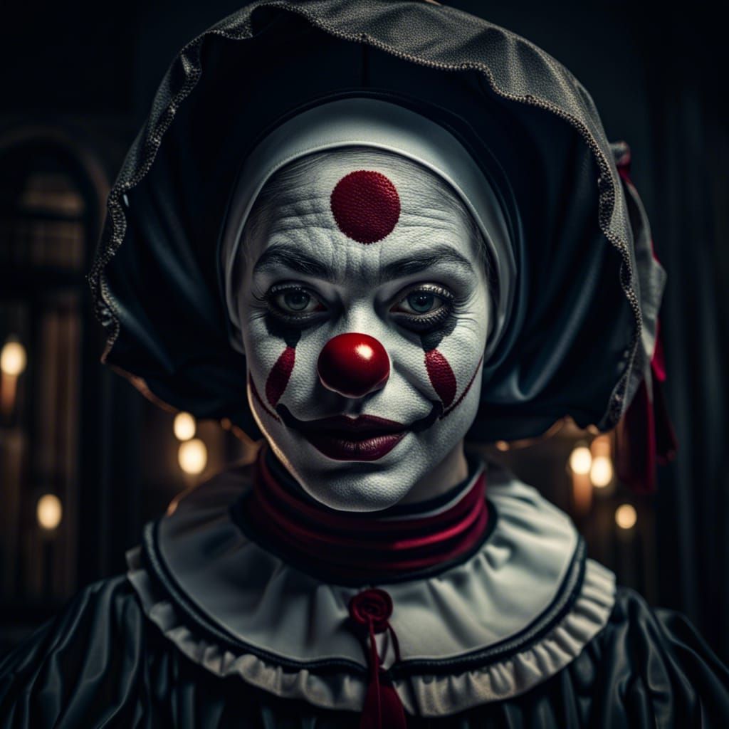 Hyperrealistic Nun Clown with Intricate Details