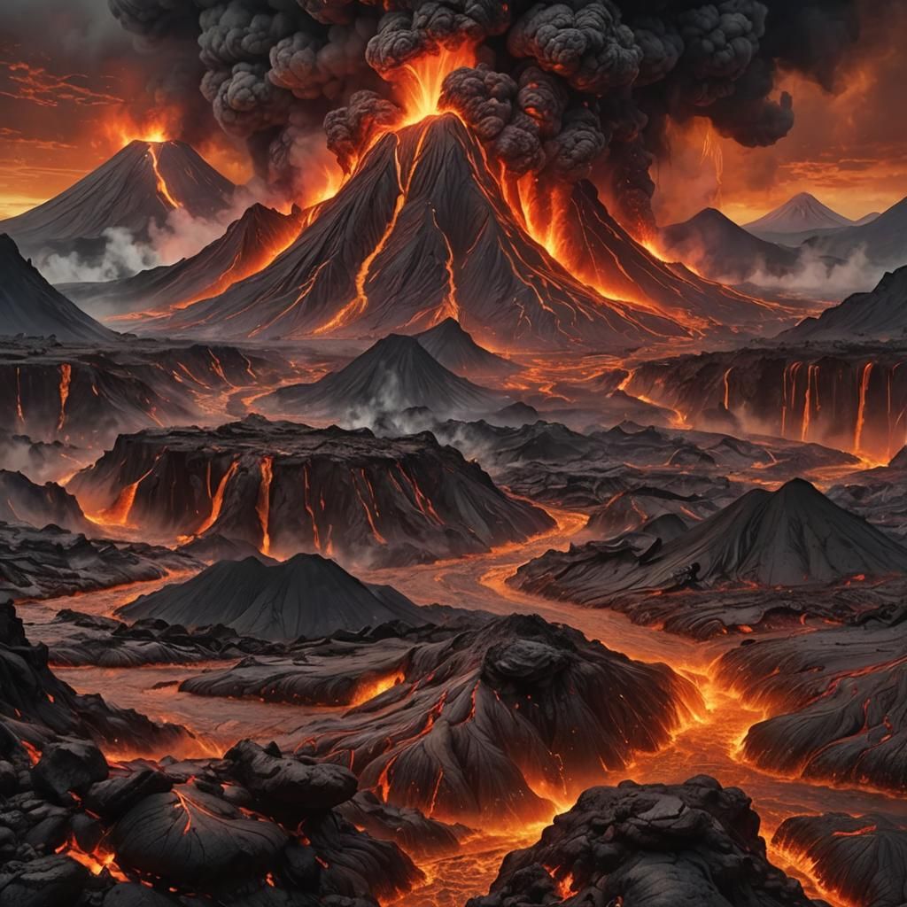Volcano Eruption: Hyperrealistic Apocalyptic Landscape