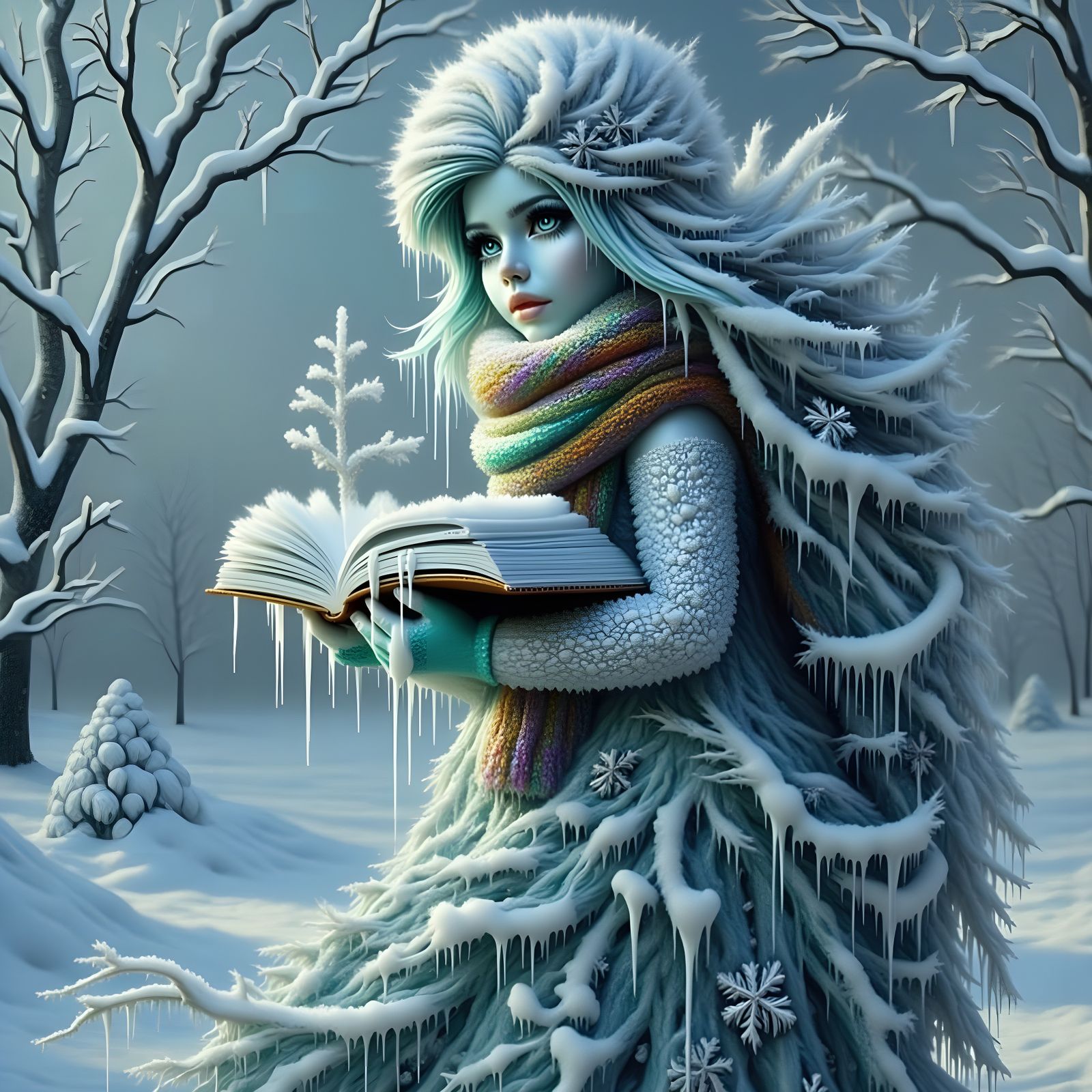 Ethereal Ice Queen Reigns Over Frozen Library