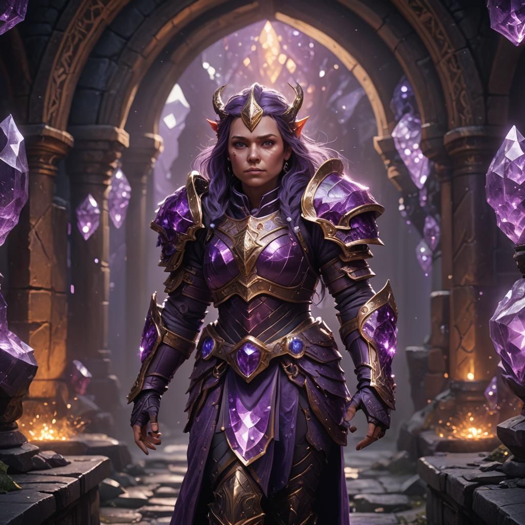Dwarf Woman in Purple Crystal Armor