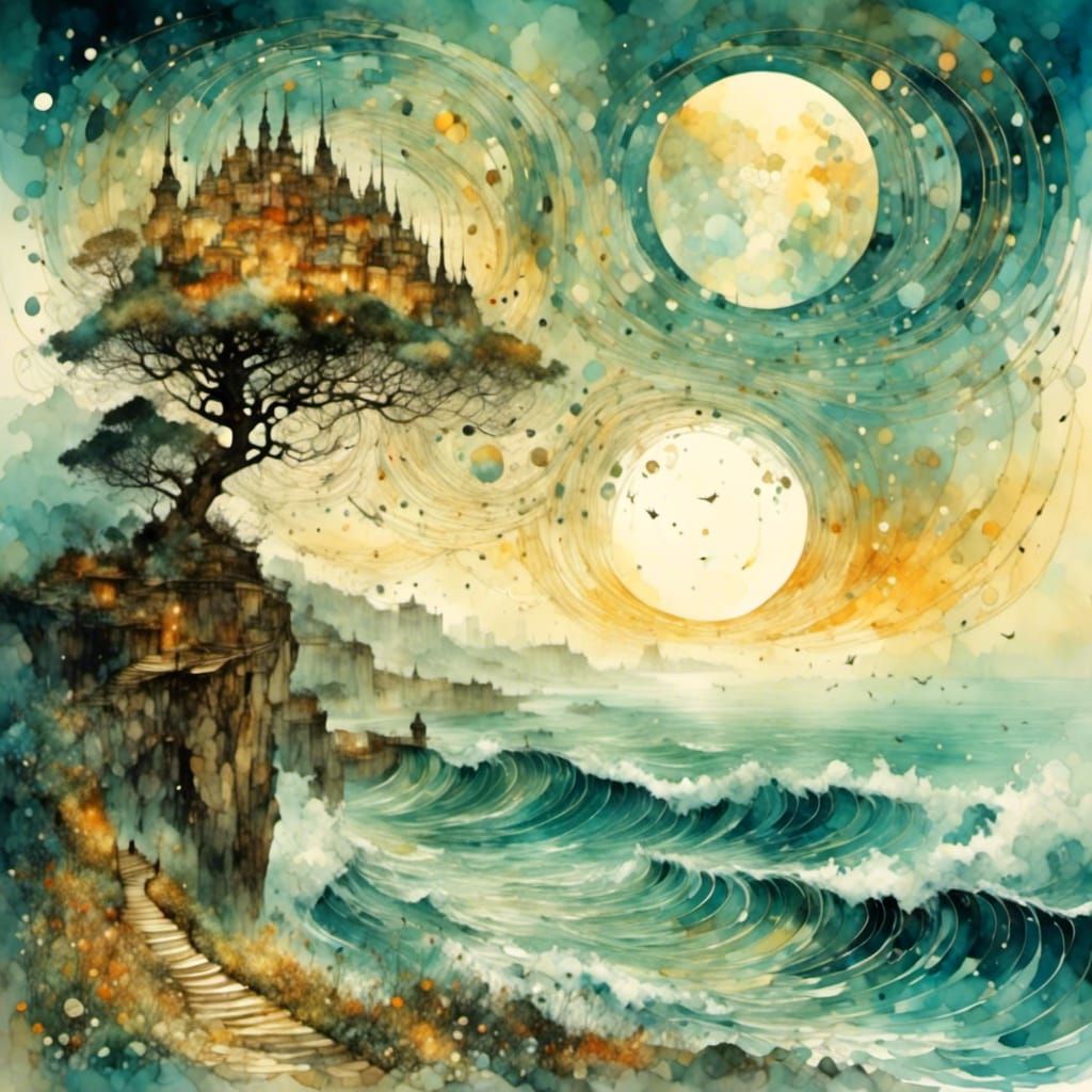 Misty Watercolour Landscape in Dreamy Light