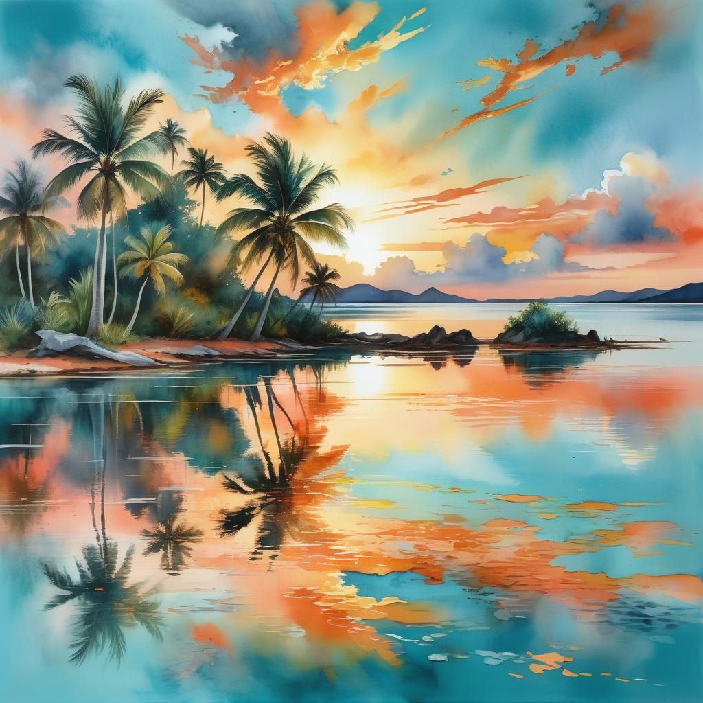Sunset over the water