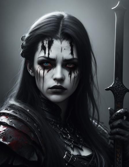Dark Fantasy Woman with Bloody Sword