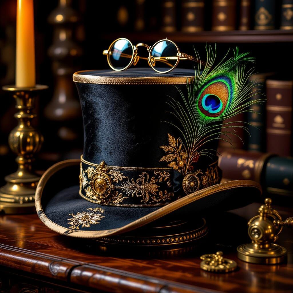 Steampunk Top Hat with Bestiary Embroidery