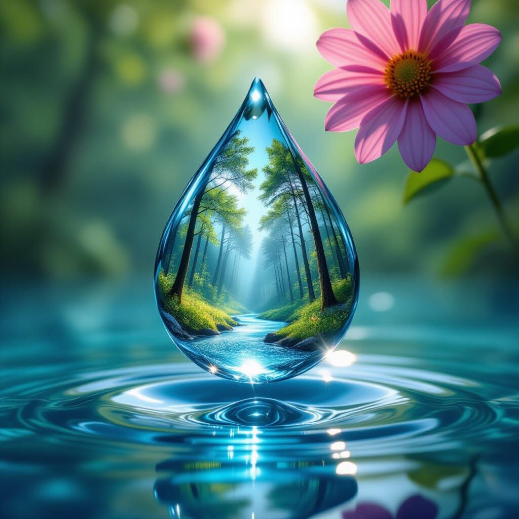 Forest Inside a Water Droplet: Realistic Masterpiece