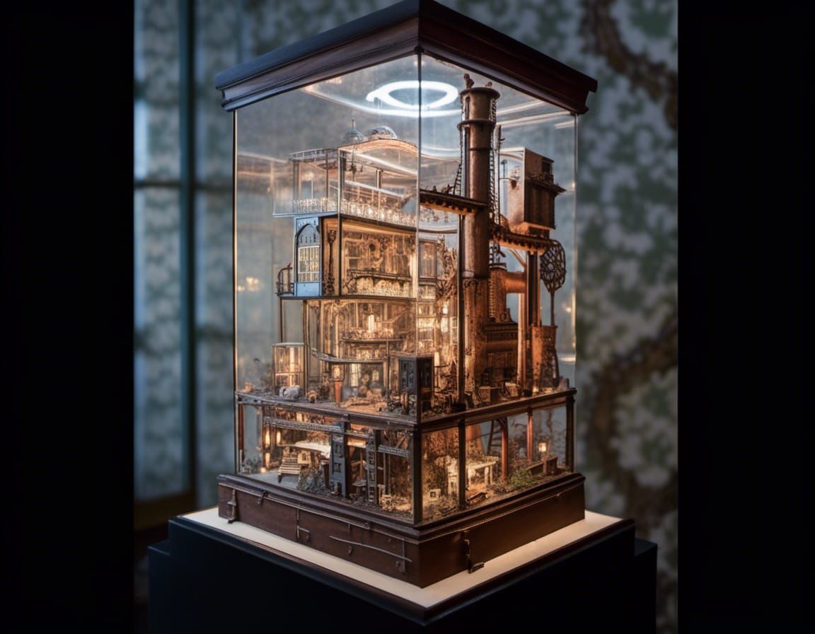 Steampunk Factory Model in Glass Case