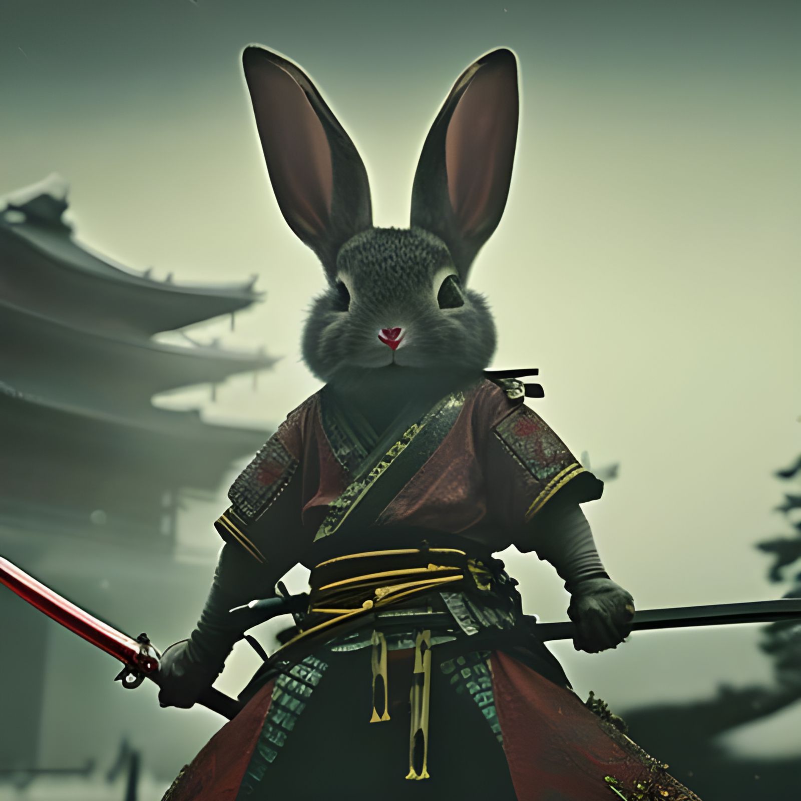 Samurai Rabbit in Stormy Cinematic Scene