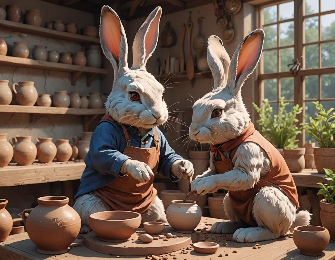 Bunny Teaches Hare Pottery: 3D Anime Art