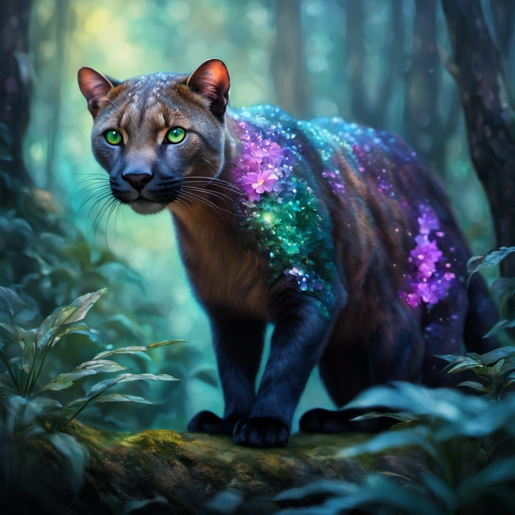 Mystical Jaguarundi in Impressionist Rainforest