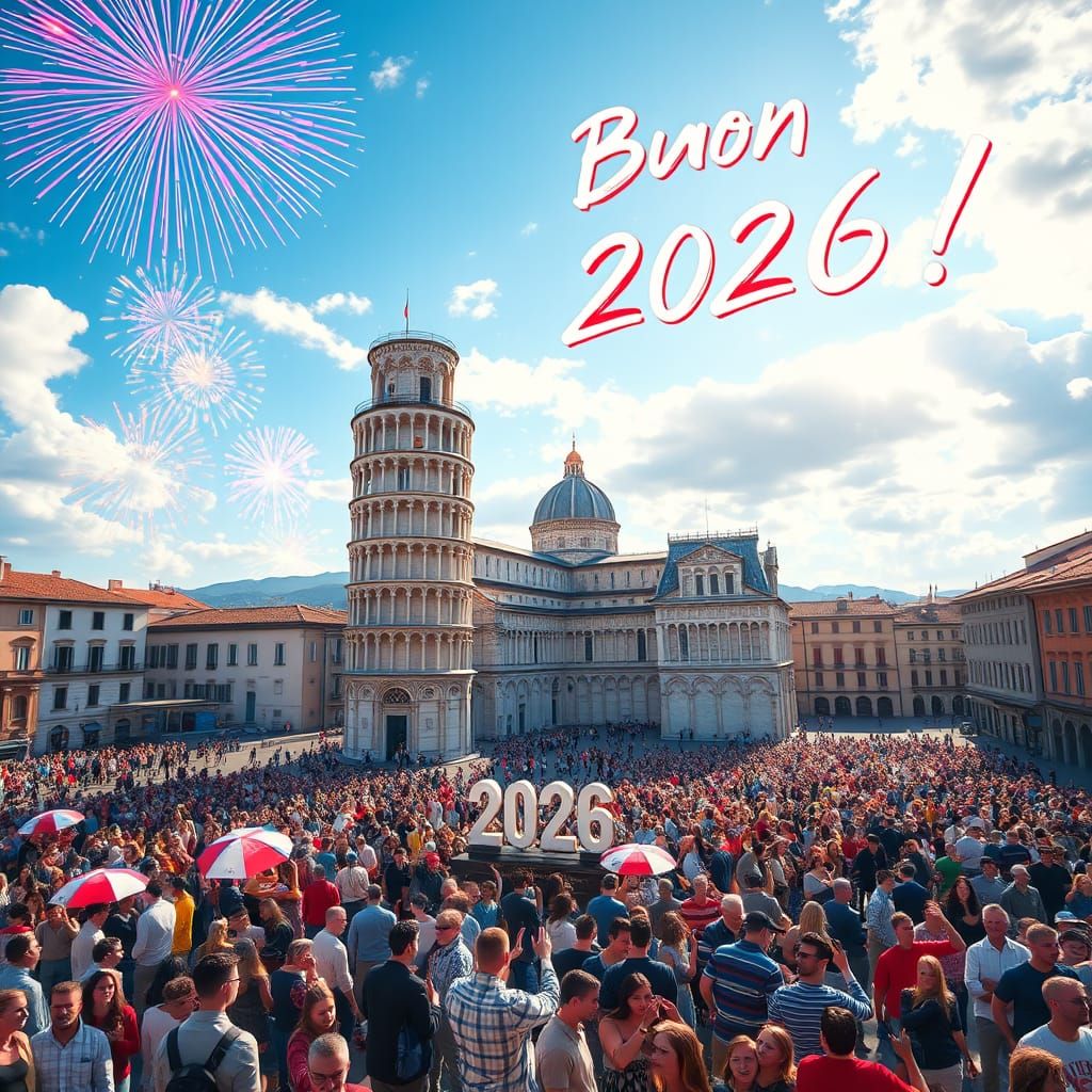 Vibrant Pisa New Year Celebration in Sun-Kissed Piazza del D...