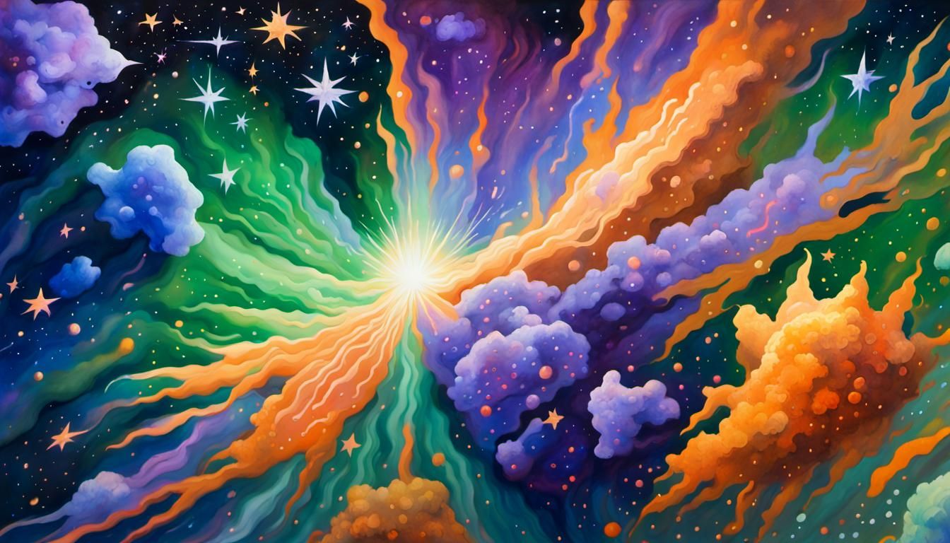 Spectacular Binary Star System in Impressionist Gouache