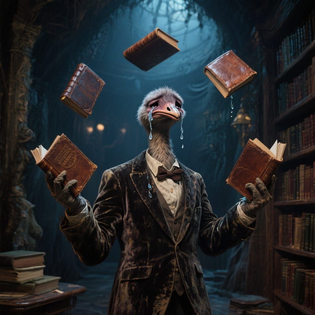Emu Juggler's Despair: A Library's Sorrowful Scene
